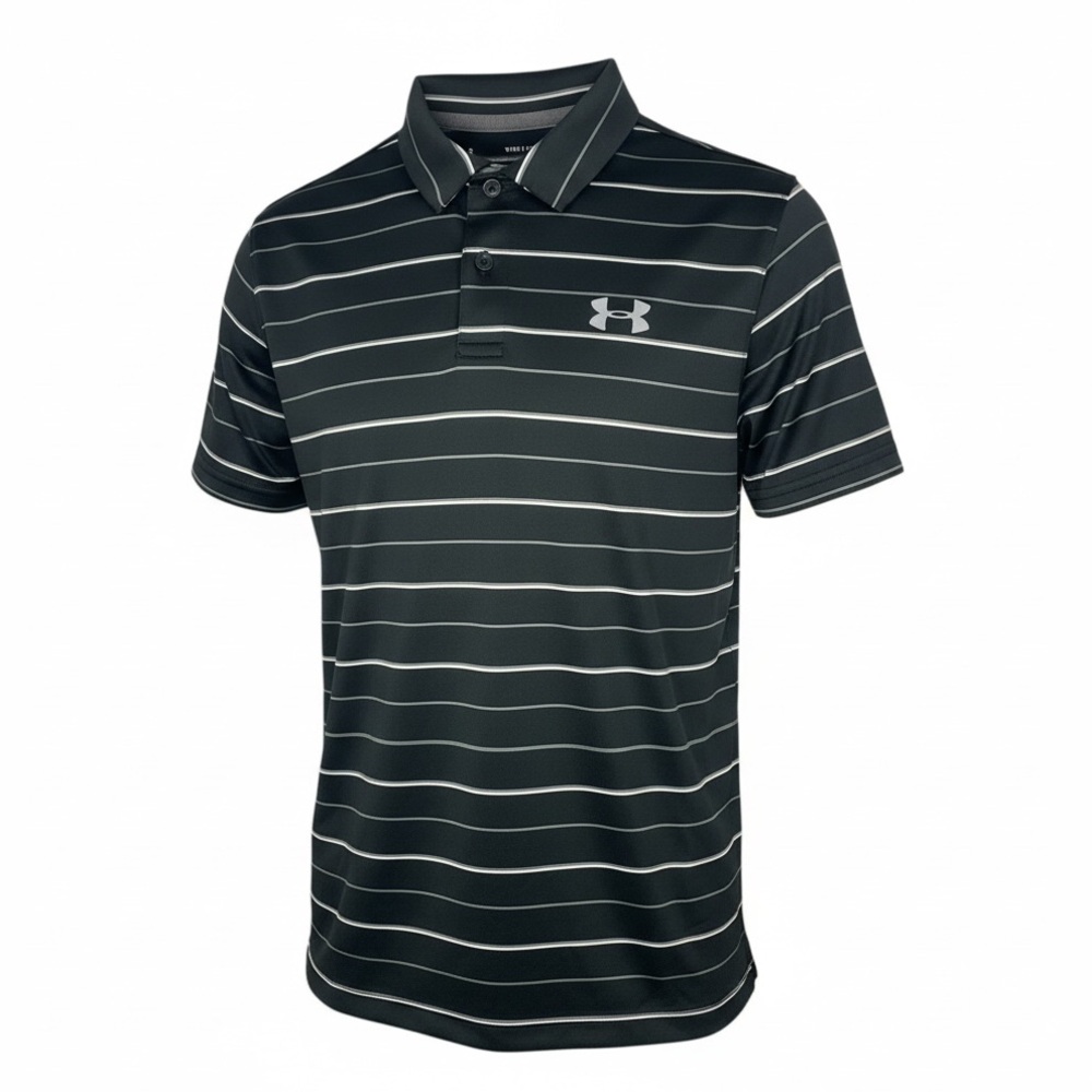 Under Armour Loose Fit Black, White & Gray Golf Polo-Youth Medium